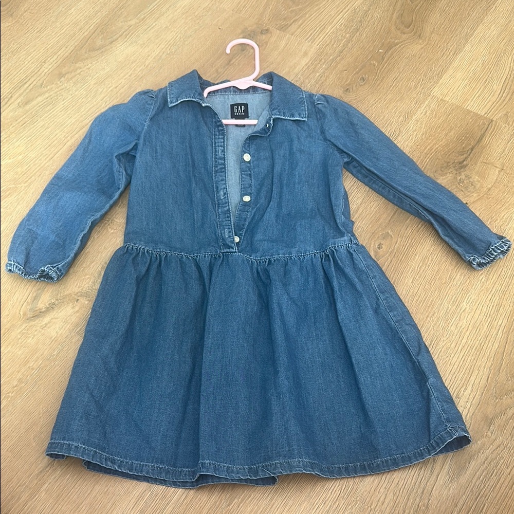 GAP Blue Pleated Buttoned Sundress with Bishop Sleeves